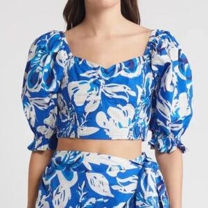 NWT Cleobella Rayna Floral Print Puff Sleeve Crop Top - Size Small